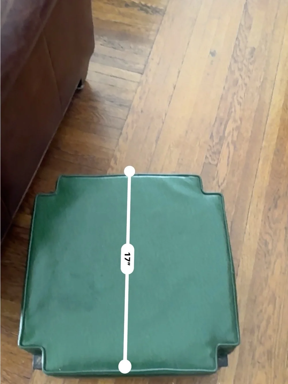 Vintage MCM Green Upholstered Wood Footstool Ottoman